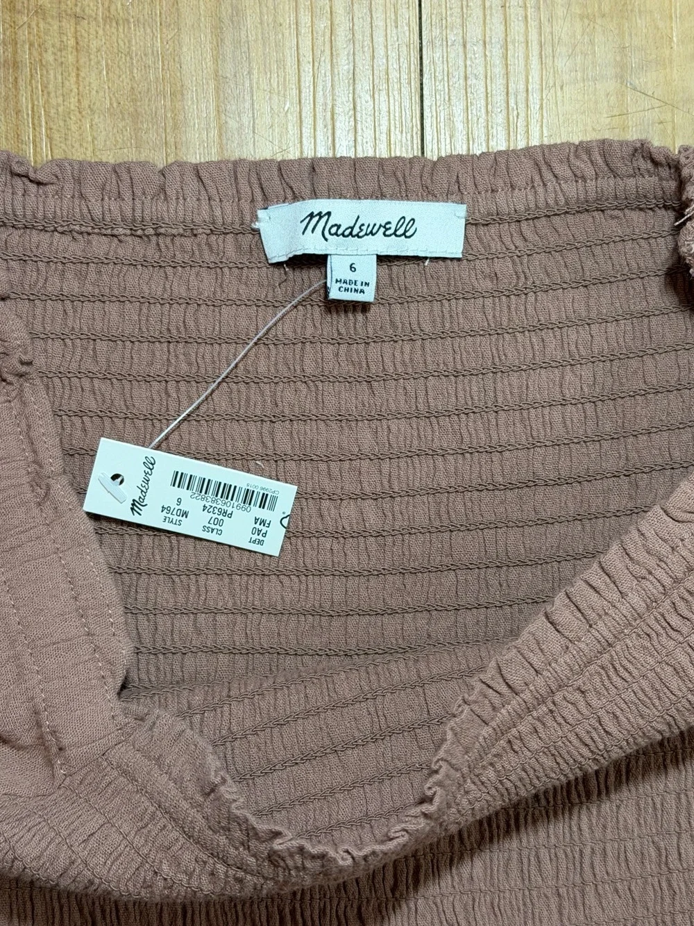 Madewell Smocked Square Neck Puff Sleeve Peplum Top in Dusty Rose